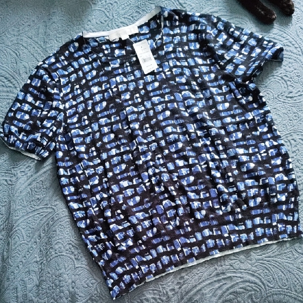 Brooks Brothers Blue and Black Patterned Top